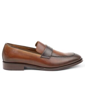 AREZZO BURNISHED PENNY LOAFER - COGNAC/DARK BROWN. 11/M